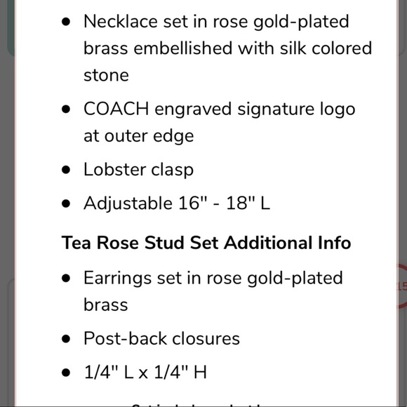 Coach Earring and Necklace set Rose Gold - Picture 3 of 3